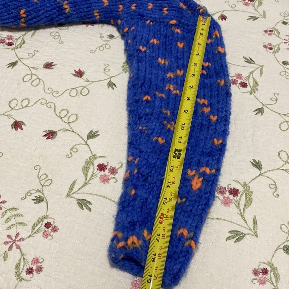 Hand crocheted knitted blue orange open wool thick cardigan Small Blue Orange - Picture 11 of 11